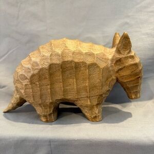 Wood Carved Armadillo Primitive Style Eclectic Figurine Chiseled Abstract
